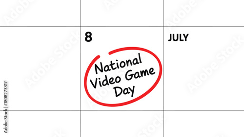 Print National Video Game Day July 8th Event Calendar Reminder Vector illustration