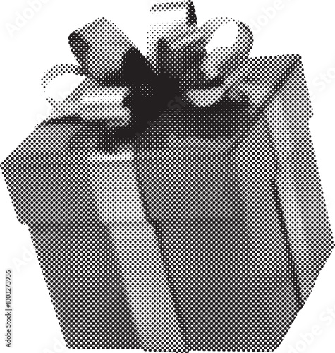 Halftone Gift Box Illustration Isolated on Transparent PNG Background