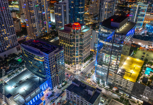Fort Lauderdale Florida Downtown City at Night Aerial