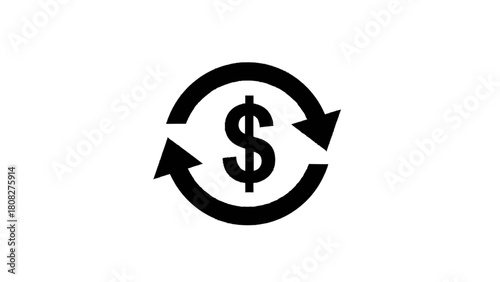 Vector illustration of dollar sign within circular arrows, symbolizing money exchange, transaction, or financial cycle, isolated on white on transparent background