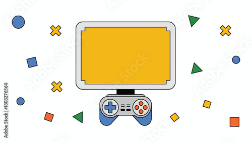 Print Video Game Console Setup with Abstract Shapes Background Vector illustration