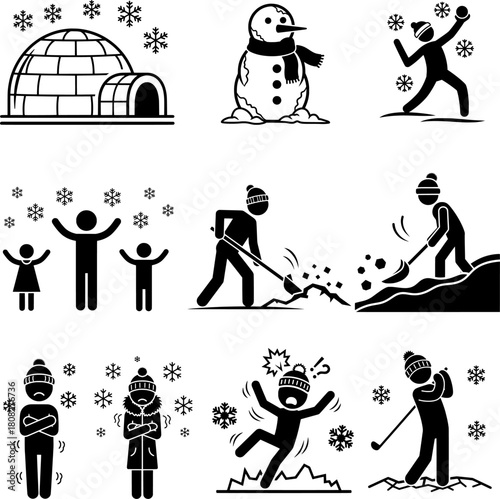 Outdoor Cold Weather Activities and Heavy Machinery Pictograms