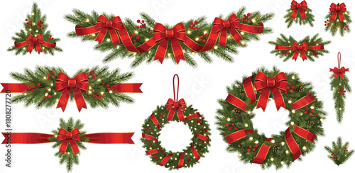 Festive Holiday Decorations A Collection of Christmas Garlands, Wreaths, and Bows for Celebrations