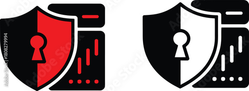 Print Cyber Security and Server Protection Icon Black Red White Vector illustration