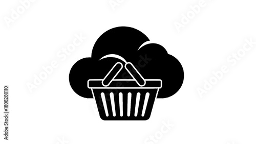 Vector illustration of cloud shopping basket icon, ecommerce, digital commerce, online store isolated on white on transparent background