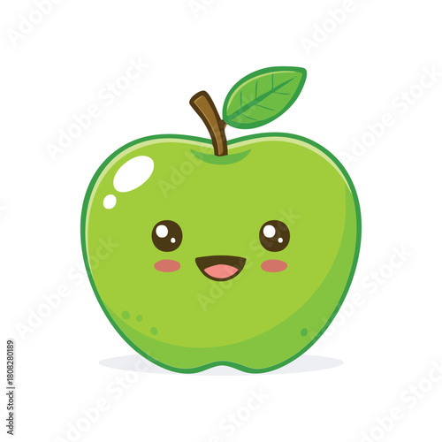 Cute Green Apple Illustration Smiling Food Icon for Healthy Eating and Delicious Fruit Concepts