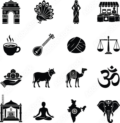 Minimalistic India Symbol Pack: Landmark, Food & Tradition