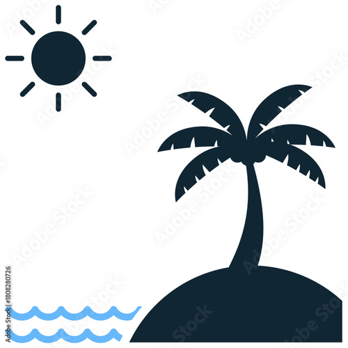Beach Icon Vector Ideal for travel, tourism, vacation, resort, and summer graphics representing the seaside and leisure time.