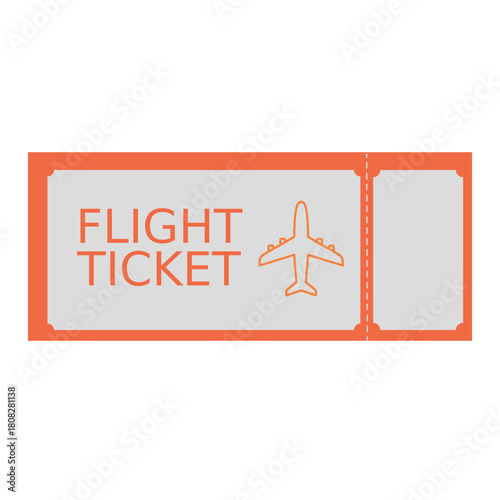 Vector illustration of an orange flight ticket icon, a simple boarding pass design element for travel and vacation concepts