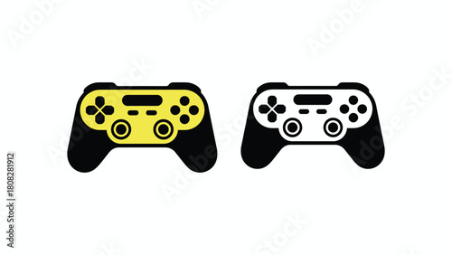Print Flat Design Game Controllers Black and Yellow Console Icon Vector illustration