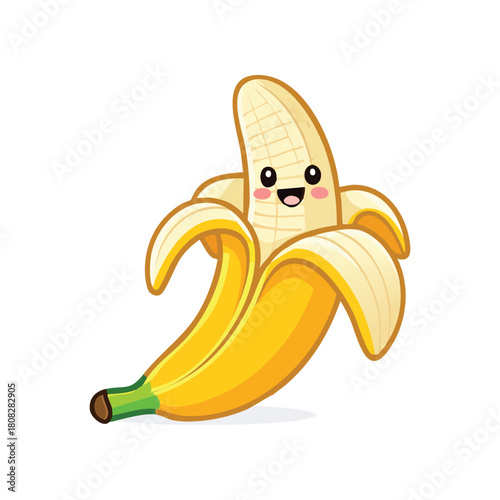 Happy Cartoon Banana - Smiling Peel Fruit Isolated on White Background with a Cute Face