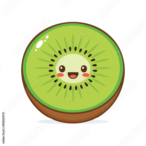 Cute cartoon kiwi fruit character with a happy face, illustration