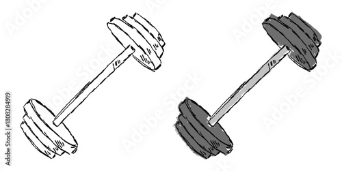 Grunge Sketch Handdrawn Barbell Vector Ideal for fitness, gym, weightlifting, and exercise projects requiring a raw, distressed sketch aesthetic.