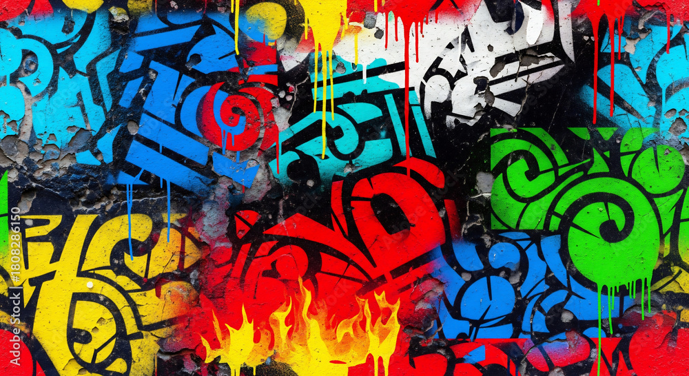 Fototapeta premium Graffiti art vivid colors drip effects bold shapes textured background