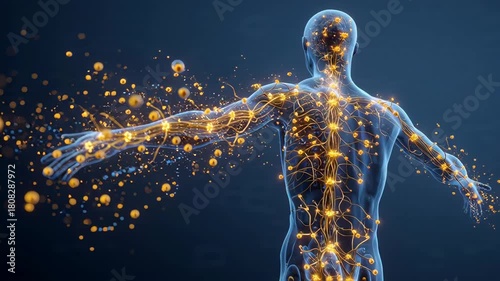 Human body nervous system energy flow and neurological signals digital data