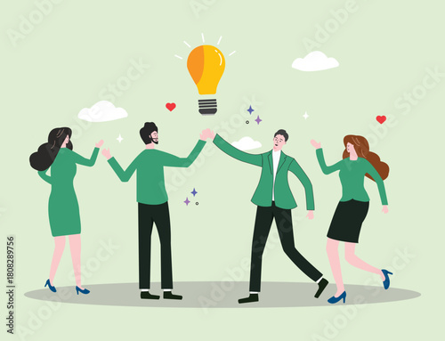 teamwork and collaboration. The central lightbulb represents a shared idea or innovative solution, highlighting how collective effort leads to effective business results.