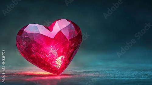 A vibrant red heart-shaped gem glowing softly against a dark background.