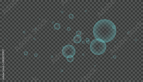 Floating blue soap bubbles. Water foam texture with transparence. Soap bubbles vector illustration