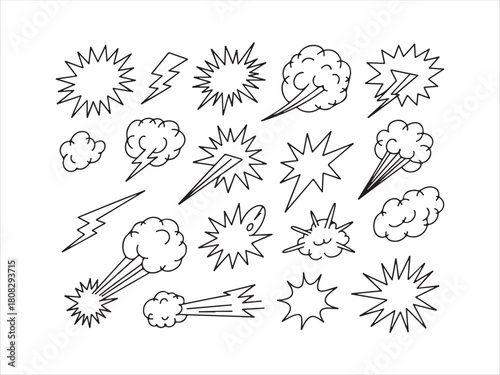 Hand Drawn Comic Explosion and Smoke Burst Doodles – Sketch Impact Icons