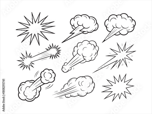 Hand Drawn Comic Explosion and Smoke Burst Doodles – Sketch Impact Icons