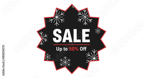 Winter Sale: Festive sale tag displaying snowflakes and a seasonal discount offer. Perfect for promoting winter deals and seasonal savings. 