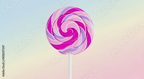Pink and Purple Swirl Lollipop Against Gradient Background, Candy, Sweet, Treat