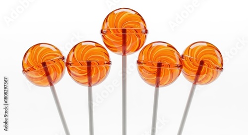 Orange Swirl Lollipops on White Background, Candy, Sweets, Sugar