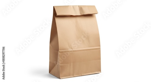 Simple Brown Paper Bag Isolated on White Background, Disposable bag, Takeaway bag, Shopping bag