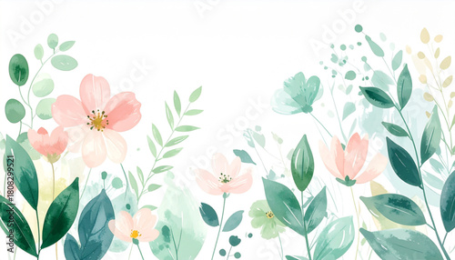 Watercolor Floral Shapes in Pastel & Green for Cosmetic Packaging