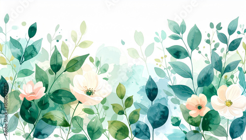 Watercolor Floral Shapes in Pastel & Green for Cosmetic Packaging
