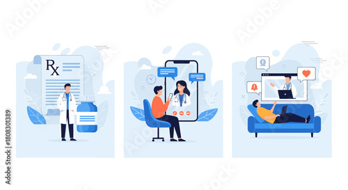 Online medical consultation concept doctor providing telemedicine services via video call, prescription and treatment, isolated on