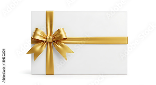 Elegant white gift card with golden ribbon and bow
