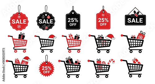  Festive shopping promotion: Festive shopping promotion with decorated shopping carts and Sale tags creates a visually appealing and enticing representation of holiday deals and special offers