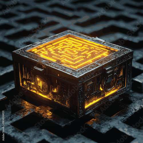 Glowing treasure chest in center of complex maze