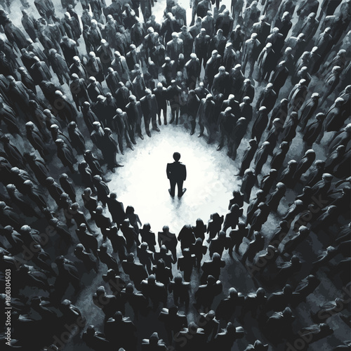 Human resource management and recruitment business concept. One person standing in epicenter. AI generated    high resolution   for isolate image