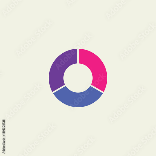 Minimalist 3-segment donut chart icon in vibrant colors for financial reports, business infographics, and web UI design