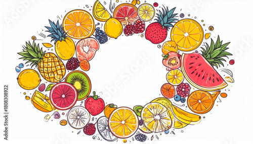 Hand-Drawn Tropical Fruit Doodles for Juice Bar Menu