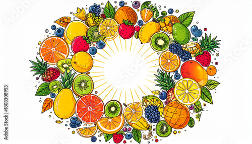 Hand-Drawn Tropical Fruit Doodles for Juice Bar Menu