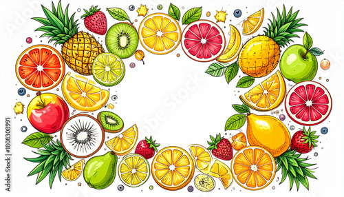 Hand-Drawn Tropical Fruit Doodles for Juice Bar Menu