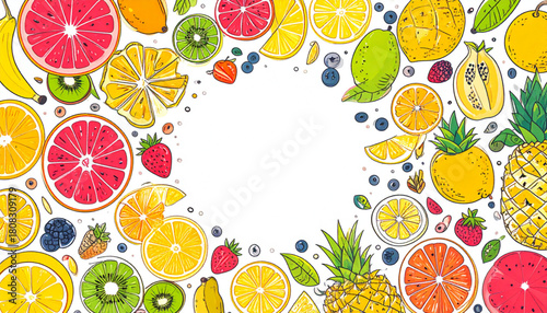 Hand-Drawn Tropical Fruit Doodles for Juice Bar Menu