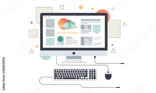 Grapevine Leaves and Unripe Berries: A Flat Design Vector Illustration of Intertwined Green Foliage and Small Clusters of Green Grapes, Representing Viticulture and Fresh Produce