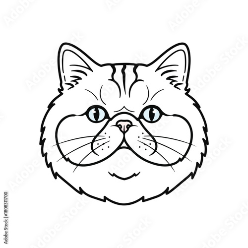 Clean line art vector icon of an Exotic Shorthair cat head illustration