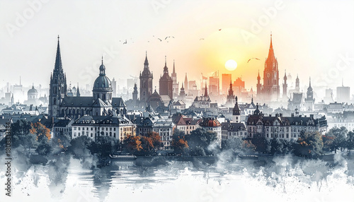 Soft Pencil Doodles of City Landmarks for Tourism Map