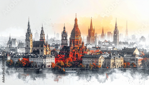 Soft Pencil Doodles of City Landmarks for Tourism Map