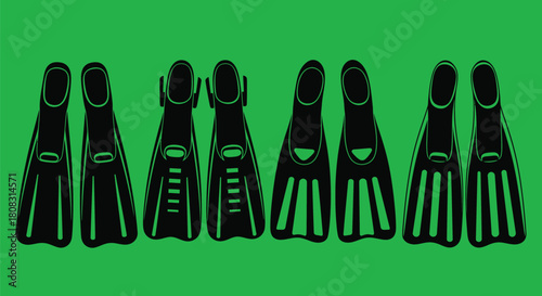Diving fins black and white illustration snorkeling gear equipment