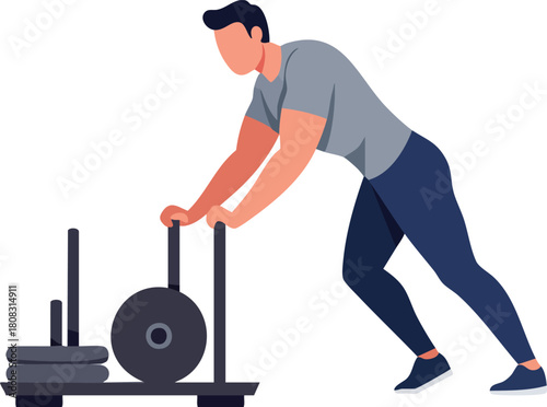 Vector Illustration of Man Pushing Heavy Weights in Modern Minimalist Style with Neutral Colors for Fitness and Gym Branding