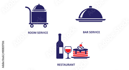 Hotel amenities food service vector icons restaurant bar room service