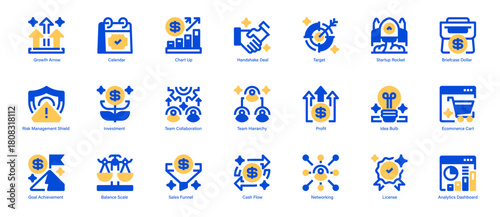 Business Icon Set Line Icons, Outline Symbols for Strategy Planning, Team Management, Market Analysis, Project Execution, and Corporate Operations. Vector Sign Collection.