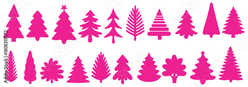 Pine icon set. Fir tree vector set.