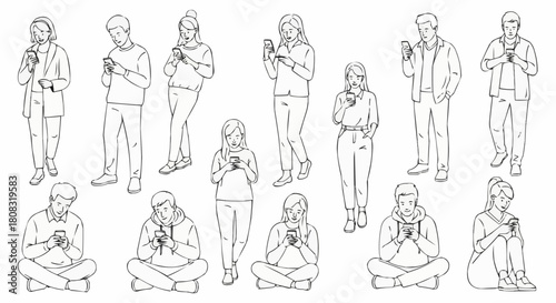 People engrossed in their smartphones, a modern depiction of digital engagement.